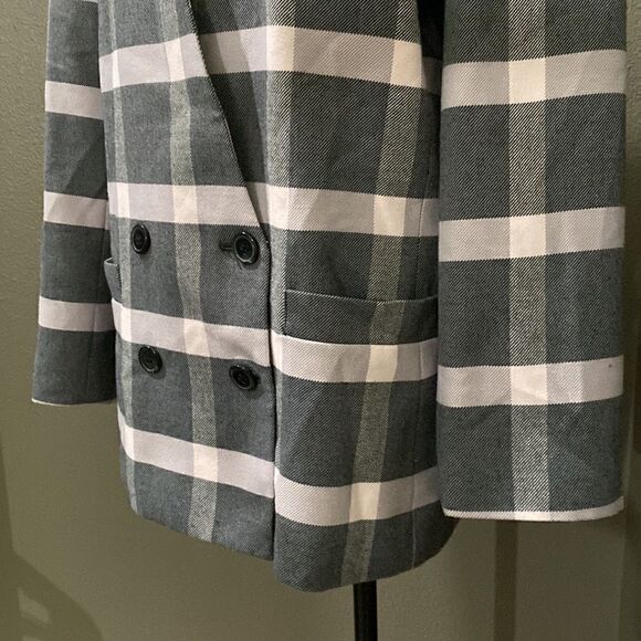 Vintage Le Suit Buffalo Check Plaid Double Breasted Blazer Jacket Pink Grey - Picture 3 of 10